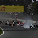 Lewis Hamilton (GBR) Mercedes-Benz F1 W07 Hybrid locks up at the start of the race at Formula One World Championship, Rd19, Mexican Grand Prix, Race, Circuit Hermanos Rodriguez, Mexico City, Mexico, Sunday 30 October 2016. © Sutton Images