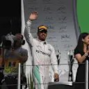Race winner Lewis Hamilton (GBR) Mercedes AMG F1 celebrates on the podium at Formula One World Championship, Rd19, Mexican Grand Prix, Race, Circuit Hermanos Rodriguez, Mexico City, Mexico, Sunday 30 October 2016. © Sutton Images