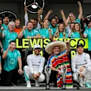 Lewis Hamilton (GBR) Mercedes AMG F1 and Nico Rosberg (GER) Mercedes AMG F1 celebrate with the team at Formula One World Championship, Rd19, Mexican Grand Prix, Race, Circuit Hermanos Rodriguez, Mexico City, Mexico, Sunday 30 October 2016. © Sutton Images
