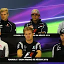 (L to R): Marcus Ericsson (SWE) Sauber, Carlos Sainz jr (ESP) Scuderia Toro Rosso, Esteban Ocon (FRA) Manor Racing, Esteban Gutierrez (MEX) Haas F1, Nico Rosberg (GER) Mercedes AMG F1 and Sergio Perez (MEX) Force India in the Press Conference at Formula One World Championship, Rd19, Mexican Grand Prix, Preparations, Circuit Hermanos Rodriguez, Mexico City, Mexico, Thursday 27 October 2016. © Sutton Images