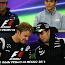 Nico Rosberg (GER) Mercedes AMG F1 and Sergio Perez (MEX) Force India in the Press Conference at Formula One World Championship, Rd19, Mexican Grand Prix, Preparations, Circuit Hermanos Rodriguez, Mexico City, Mexico, Thursday 27 October 2016. © Sutton Images