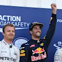 (L to R): Nico Rosberg (GER) Mercedes AMG F1, pole sitter Daniel Ricciardo (AUS) Red Bull Racing and Lewis Hamilton (GBR) Mercedes AMG F1 celebrate in parc ferme at Formula One World Championship, Rd6, Monaco Grand Prix, Qualifying, Monte-Carlo, Monaco, Saturday 28 May 2016. © Sutton Images