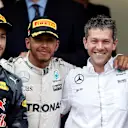 Race winner Lewis Hamilton (GBR) Mercedes AMG F1 celebrates on the podium with Daniel Ricciardo (AUS) Red Bull Racing and Sergio Perez (MEX) Force India at Formula One World Championship, Rd6, Monaco Grand Prix, Race, Monte-Carlo, Monaco, Sunday 29 May 2016. © Sutton Images