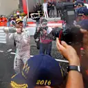 Race winner Lewis Hamilton (GBR) Mercedes AMG F1 celebrates at the podium with the champagne at Formula One World Championship, Rd6, Monaco Grand Prix, Race, Monte-Carlo, Monaco, Sunday 29 May 2016. © Sutton Images