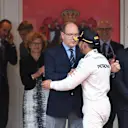 Race winner Lewis Hamilton (GBR) Mercedes AMG F1 celebrates on the podium with HSH Prince Albert of Monaco (MON) at Formula One World Championship, Rd6, Monaco Grand Prix, Race, Monte-Carlo, Monaco, Sunday 29 May 2016. © Sutton Images