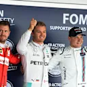 (L to R): Sebastian Vettel (GER) Ferrari, pole sitter Nico Rosberg (GER) Mercedes AMG F1 and Valtteri Bottas (FIN) Williams celebrate in parc ferme at Formula One World Championship, Rd4, Russian Grand Prix, Qualifying, Sochi Autodrom, Sochi, Krasnodar Krai, Russia, Saturday 30 April 2016. © Sutton Motorsport Images
