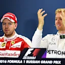 Sebastian Vettel (GER) Ferrari and Nico Rosberg (GER) Mercedes AMG F1 in the Press Conference at Formula One World Championship, Rd4, Russian Grand Prix, Qualifying, Sochi Autodrom, Sochi, Krasnodar Krai, Russia, Saturday 30 April 2016. © Sutton Motorsport Images