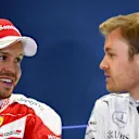Sebastian Vettel (GER) Ferrari and and Nico Rosberg (GER) Mercedes AMG F1 in the Press Conference at Formula One World Championship, Rd4, Russian Grand Prix, Qualifying, Sochi Autodrom, Sochi, Krasnodar Krai, Russia, Saturday 30 April 2016. © Sutton Motorsport Images