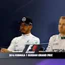 Lewis Hamilton (GBR) Mercedes AMG F1 and Nico Rosberg (GER) Mercedes AMG F1 in the Press Conference at Formula One World Championship, Rd4, Russian Grand Prix, Race, Sochi Autodrom, Sochi, Krasnodar Krai, Russia, Sunday 1 May 2016. © Sutton Motorsport Images