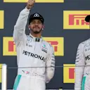 Lewis Hamilton (GBR) Mercedes AMG F1 and Nico Rosberg (GER) Mercedes AMG F1 on the podium at Formula One World Championship, Rd4, Russian Grand Prix, Race, Sochi Autodrom, Sochi, Krasnodar Krai, Russia, Sunday 1 May 2016. © Sutton Motorsport Images
