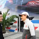 Alfonso Celis jr (MEX) Force India Test Driver and Esteban Gutierrez (MEX) Haas F1 at Formula One World Championship, Rd4, Russian Grand Prix, Preparations, Sochi Autodrom, Sochi, Krasnodar Krai, Russia, Thursday 28 April 2016. © Sutton Motorsport Images