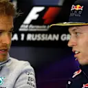 Nico Rosberg (GER) Mercedes AMG F1 and Daniil Kyvat (RUS) Red Bull Racing in the Press Conference at Formula One World Championship, Rd4, Russian Grand Prix, Preparations, Sochi Autodrom, Sochi, Krasnodar Krai, Russia, Thursday 28 April 2016. © Sutton Motorsport Images