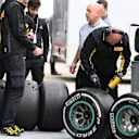 Pirelli engineers and Pirelli tyres at Formula One Testing, Day One, Silverstone, England, Tuesday 12 July 2016. © Sutton Images