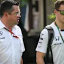 Eric Boullier (FRA) McLaren Racing Director and Stoffel Vandoorne (BEL) McLaren at Formula One World Championship, Rd15, Singapore Grand Prix, Practice, Marina Bay Street Circuit, Singapore, Friday 16 September 2016. © Sutton Images