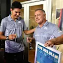 Esteban Ocon (FRA) Manor Racing celebrates his Birthday with Pat Fry (GBR) Manor Racing Racing Director at Formula One World Championship, Rd15, Singapore Grand Prix, Practice, Marina Bay Street Circuit, Singapore, Friday 16 September 2016. © Sutton Images