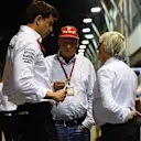 Toto Wolff (AUT) Mercedes AMG F1 Director of Motorsport, Niki Lauda (AUT) Mercedes AMG F1 Non-Executive Chairman and Bernie Ecclestone (GBR) CEO Formula One Group (FOM) at Formula One World Championship, Rd15, Singapore Grand Prix, Qualifying, Marina Bay Street Circuit, Singapore, Saturday 17 September 2016. © Sutton Images