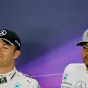 Pole sitter Nico Rosberg (GER) Mercedes AMG F1 and Lewis Hamilton (GBR) Mercedes AMG F1 in the Press Conference at Formula One World Championship, Rd15, Singapore Grand Prix, Qualifying, Marina Bay Street Circuit, Singapore, Saturday 17 September 2016. © Sutton Images