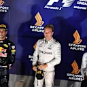 Daniel Ricciardo (AUS) Red Bull Racing, Nico Rosberg (GER) Mercedes AMG F1 and Lewis Hamilton (GBR) Mercedes AMG F1 on the podium at Formula One World Championship, Rd15, Singapore Grand Prix, Race, Marina Bay Street Circuit, Singapore, Sunday 18 September 2016. © Sutton Images