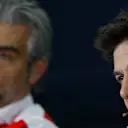 Toto Wolff (AUT) Mercedes AMG F1 Director of Motorsport and Maurizio Arrivabene (ITA) Ferrari Team Principal in the Press Conference at Formula One World Championship, Rd5, Spanish Grand Prix, Practice, Barcelona, Spain, Friday 13 May 2016. © Sutton Images