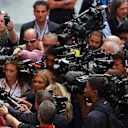 Sebastian Vettel (GER) Ferrari talks with the media at Formula One World Championship, Rd5, Spanish Grand Prix, Practice, Barcelona, Spain, Friday 13 May 2016. © Sutton Images