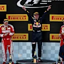 (L to R): Kimi Raikkonen (FIN) Ferrari, race winner Max Verstappen (NED) Red Bull Racing and Sebastian Vettel (GER) Ferrari celebrate on the podium at Formula One World Championship, Rd5, Spanish Grand Prix, Race, Barcelona, Spain, Sunday 15 May 2016. © Sutton Motorsport Images