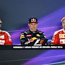 (L to R): Kimi Raikkonen (FIN) Ferrari, race winner Max Verstappen (NED) Red Bull Racing and Sebastian Vettel (GER) Ferrari in the Press Conference at Formula One World Championship, Rd5, Spanish Grand Prix, Race, Barcelona, Spain, Sunday 15 May 2016. © Sutton Images