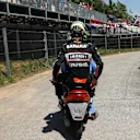 Nico Hulkenberg (GER) Force India VJM09 on a motorbike after retiring from the race at Formula One World Championship, Rd5, Spanish Grand Prix, Race, Barcelona, Spain, Sunday 15 May 2016. © Sutton Images