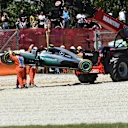The crashed car of Nico Rosberg (GER) Mercedes-Benz F1 W07 Hybrid is recovered at Formula One World Championship, Rd5, Spanish Grand Prix, Race, Barcelona, Spain, Sunday 15 May 2016. © Sutton Motorsport Images