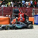 The crashed car of Nico Rosberg (GER) Mercedes-Benz F1 W07 Hybrid is recovered at Formula One World Championship, Rd5, Spanish Grand Prix, Race, Barcelona, Spain, Sunday 15 May 2016. © Sutton Motorsport Images