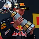 Race winner Max Verstappen (NED) Red Bull Racing celebrates on the podium with the trophy at Formula One World Championship, Rd5, Spanish Grand Prix, Race, Barcelona, Spain, Sunday 15 May 2016. © Sutton Images