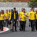 Jolyon Palmer (GBR) Renault Sport F1 Team and Esteban Ocon (FRA) Renault Sport F1 Team Test and Reserve Driver walk the track at Formula One World Championship, Rd5, Spanish Grand Prix, Preparations, Barcelona, Spain, Thursday 12 May 2016. © Sutton Images