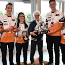 Bernie Ecclestone (GBR) CEO Formula One Group (FOM) presents the F1 in Schools Winning Trophy to Infinite Racing from Greece at Formula One World Championship, Rd18, United States Grand Prix, Practice, Circuit of the Americas, Austin, Texas, USA, Friday 21 October 2016. © Sutton Images