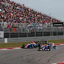 Felipe Nasr (BRA) Sauber C35 locks up as he battles past Esteban Ocon (FRA) Manor Racing MRT05 at Formula One World Championship, Rd18, United States Grand Prix, Race, Circuit of the Americas, Austin, Texas, USA, Sunday 23 October 2016. © Sutton Images