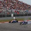 Esteban Ocon (FRA) Manor Racing MRT05 battles with Felipe Nasr (BRA) Sauber C35 as he locks up at Formula One World Championship, Rd18, United States Grand Prix, Race, Circuit of the Americas, Austin, Texas, USA, Sunday 23 October 2016. © Sutton Images
