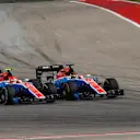 Esteban Ocon (FRA) Manor Racing MRT05 and Pascal Wehrlein (GER) Manor Racing MRT05 battle for position at Formula One World Championship, Rd18, United States Grand Prix, Race, Circuit of the Americas, Austin, Texas, USA, Sunday 23 October 2016. © Sutton Images