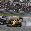 Felipe Nasr (BRA) Sauber C35 and Kevin Magnussen (DEN) Renault Sport F1 Team RS16 battle and locks up at Formula One World Championship, Rd18, United States Grand Prix, Race, Circuit of the Americas, Austin, Texas, USA, Sunday 23 October 2016. © Sutton Images