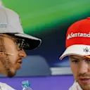 Lewis Hamilton (GBR) Mercedes AMG F1 and Sebastian Vettel (GER) Ferrari in the Press Conference at Formula One World Championship, Rd18, United States Grand Prix, Preparations, Circuit of the Americas, Austin, Texas, USA, Thursday 20 October 2016. © Sutton Images