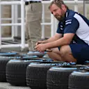 Williams mechanic and Pirelli tyres at Formula One World Championship, Rd18, United States Grand Prix, Preparations, Circuit of the Americas, Austin, Texas, USA, Thursday 20 October 2016. © Sutton Images