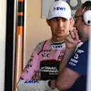 Esteban Ocon (FRA) Force India F1 and Tom McCullough (GBR) Force India F1 Team Chief Engineer at Formula One Testing, Day Two, Yas Marina Circuit, Abu Dhabi, UAE, Wednesday 29 November 2017. © Mark Sutton/Sutton Images