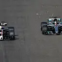 Antonio Giovinazzi (ITA) Haas VF-17 and Lewis Hamilton (GBR) Mercedes-Benz F1 W08 Hybrid at Formula One World Championship, Rd20, Abu Dhabi Grand Prix, Practice, Yas Marina Circuit, Abu Dhabi, UAE, Friday 24 November 2017. © Simon Galloway/Sutton Images