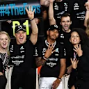 Toto Wolff (AUT) Mercedes AMG F1 Director of Motorsport, Valtteri Bottas (FIN) Mercedes AMG F1 and wife Emilia Pikkarainen (FIN) with Lewis Hamilton (GBR) Mercedes AMG F1 at the team celebratrations at Formula One World Championship, Rd20, Abu Dhabi Grand Prix, Race, Yas Marina Circuit, Abu Dhabi, UAE, Sunday 26 November 2017. © Mark Sutton/Sutton Images