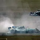 Race winner Valtteri Bottas (FIN) Mercedes-Benz F1 W08 Hybrid celebrates in parc ferme with Lewis Hamilton (GBR) Mercedes-Benz F1 W08 Hybrid and performs donuts at Formula One World Championship, Rd20, Abu Dhabi Grand Prix, Race, Yas Marina Circuit, Abu Dhabi, UAE, Sunday 26 November 2017. © Simon Galloway/Sutton Images