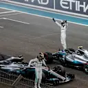 Lewis Hamilton (GBR) Mercedes-Benz F1 W08 Hybrid and Valtteri Bottas (FIN) Mercedes-Benz F1 W08 Hybrid celebrate in parc ferme at Formula One World Championship, Rd20, Abu Dhabi Grand Prix, Race, Yas Marina Circuit, Abu Dhabi, UAE, Sunday 26 November 2017. © James Gasperotti/Sutton Images