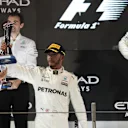 Lewis Hamilton (GBR) Mercedes AMG F1 celebrates on the podium at Formula One World Championship, Rd20, Abu Dhabi Grand Prix, Race, Yas Marina Circuit, Abu Dhabi, UAE, Sunday 26 November 2017. © Manuel Goria/Sutton Images