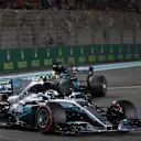 Bottas (FIN) Mercedes-Benz F1 W08 Hybrid leads Hamilton (GBR) Mercedes-Benz F1 W08 Hybrid at Formula One World Championship, Rd20, Abu Dhabi Grand Prix, Race, Yas Marina Circuit, Abu Dhabi, UAE, Sunday 26 November 2017. © Lionel Ng/Sutton Images