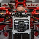 Ferrari SF70-H front suspension and chassis detail at Formula One World Championship, Rd20, Abu Dhabi Grand Prix, Preparations, Yas Marina Circuit, Abu Dhabi, UAE, Thursday 23 November 2017. © Manuel Goria/Sutton Images