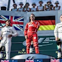 Race winners Ferrari and Mercedes AMG F1 celebrate on the podium with Jackie Stewart (GBR) at Formula One World Championship, Rd1, Australian Grand Prix, Race, Albert Park, Melbourne, Australia, Sunday 26 March 2017. © Sutton Motorsport Images