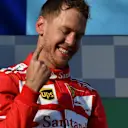 Race winner Sebastian Vettel (GER) Ferrari celebrates on the podium at Formula One World Championship, Rd1, Australian Grand Prix, Practice, Albert Park, Melbourne, Australia, Friday 24 March 2017. © Sutton Motorsport Images