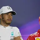 Lewis Hamilton (GBR) Mercedes AMG F1 and Sebastian Vettel (GER) Ferrari in the Press Conference at Formula One World Championship, Rd1, Australian Grand Prix, Race, Albert Park, Melbourne, Australia, Sunday 26 March 2017. © Sutton Motorsport Images