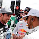 Sergio Perez (MEX) Force India, Daniel Ricciardo (AUS) Red Bull Racing and Lewis Hamilton (GBR) Mercedes AMG F1 at Formula One World Championship, Rd1, Australian Grand Prix, Melbourne, Australia, Sunday 26 March 2017. ©Sutton Motorsport Images